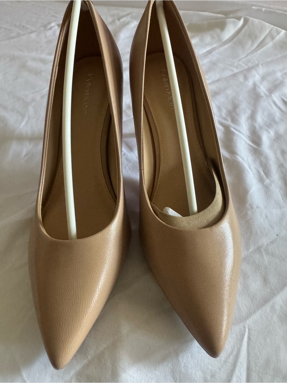 Calvin Klein Nude/Tan Pointed-Toe Leather Pumps